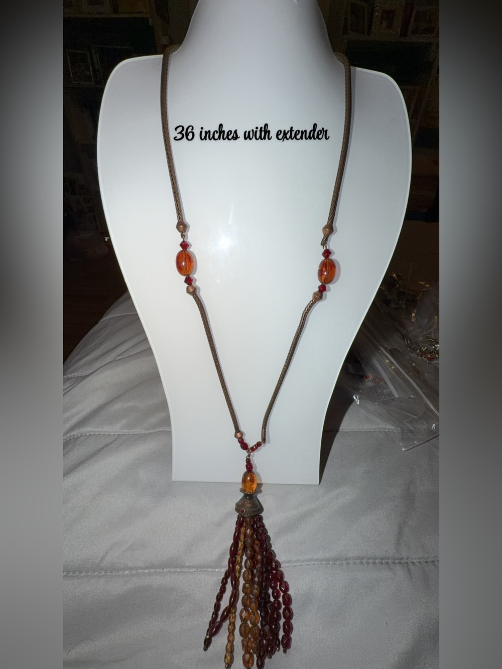 Boho Amber Tassel Pendant Necklace - Brown and Amber